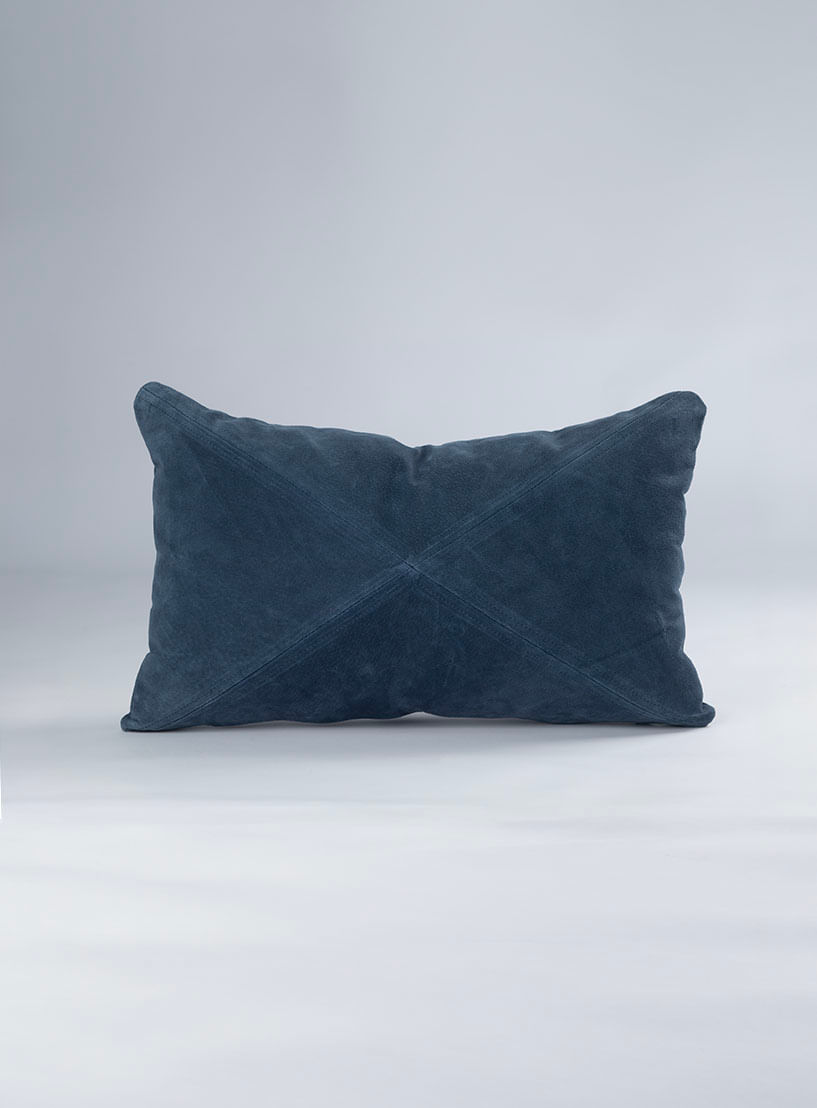 Almofada couro pesponto Azul Médio