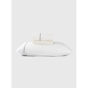 Jogo de lençol 400 fios bordado palitinho off cinza chumbo